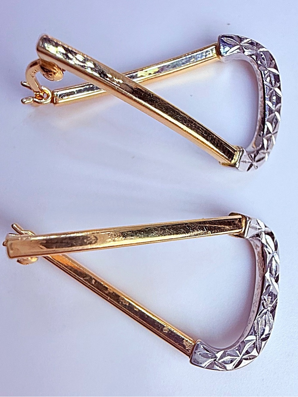 Two-Tone Gold and Silver Geometric Drop Earrings - Women Jewelry - Picture 11 of 17